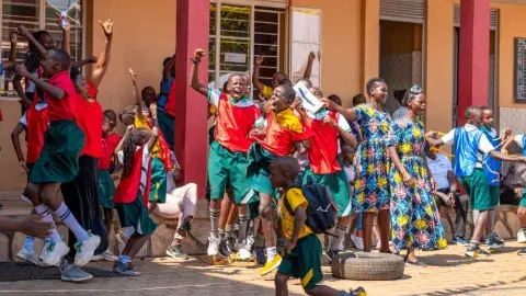 Red house celebrating